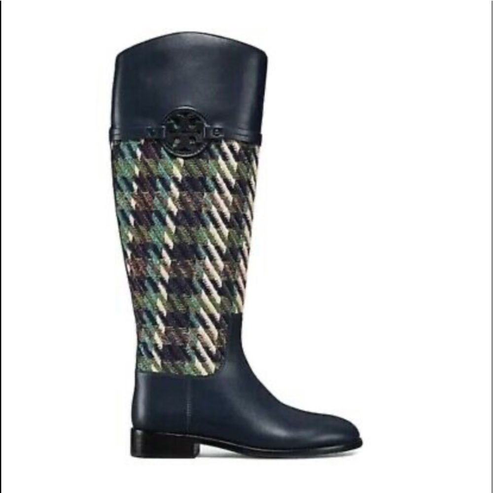NWOT Tory Burch Navy and Tweed Riding Boots